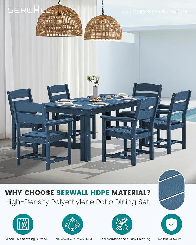 SERWALL Outdoor Dining Table Set, 67‘’ HDPE Patio Dining Set - Image 3