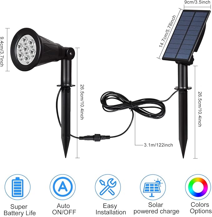 T-SUNUS RGB Solar Landscape Spotlights Christmas, Color Changing Spot Lights - Image 5
