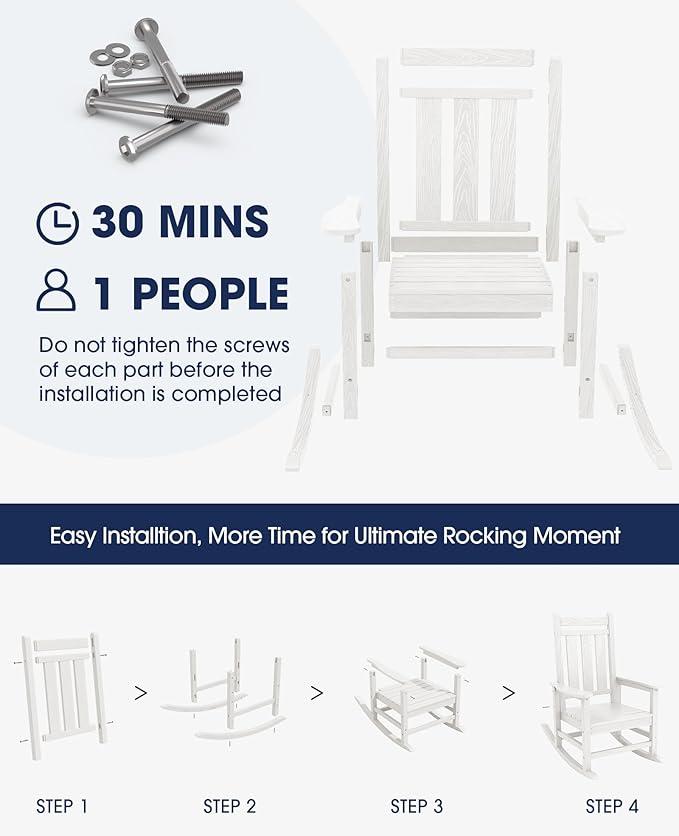 KINGYES Oversized Outdoor Rocking Chair Set of 6, All-Weather Patio Rocking - Image 5