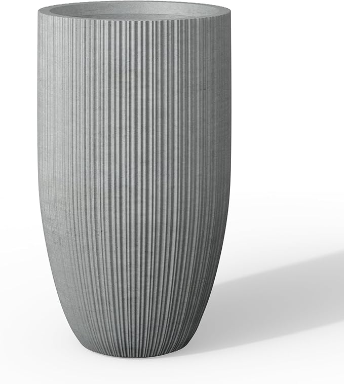 Kante 24 Inch Tall Round Concrete Planter, Large Indoor Outdoor Plant Pots by Kante