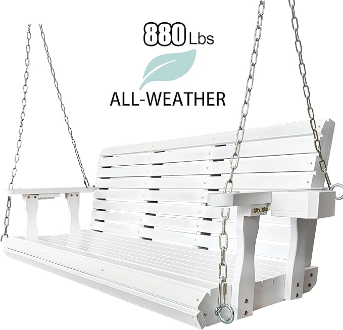 Wooden Porch Swing 3-Seater, High Backrest and Deep Seat, Bench Swing - Image 3