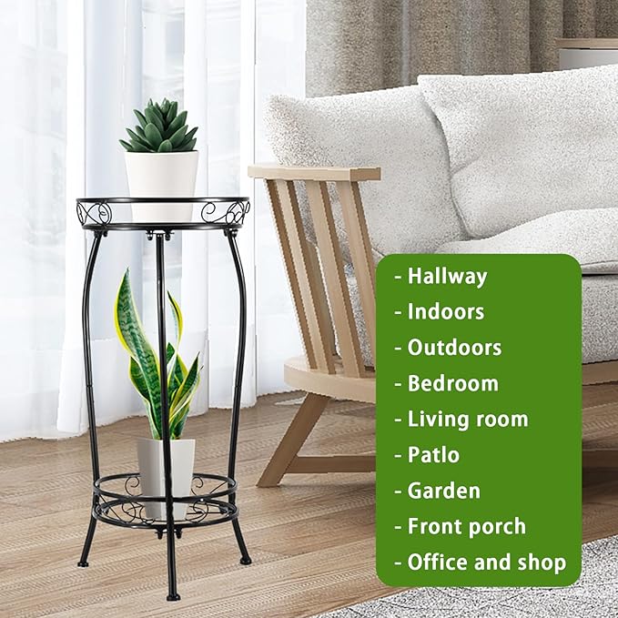 2-Pack Plant Stand Indoor Outdoor, Tall Black Metal Rustproof Stable Plant - Image 5