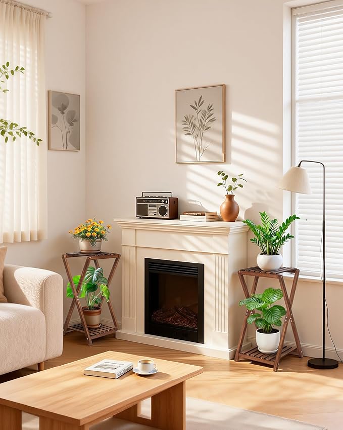 Tall Plant Stand Indoor, Wooden 2 Tier Plant Shelf - Image 6