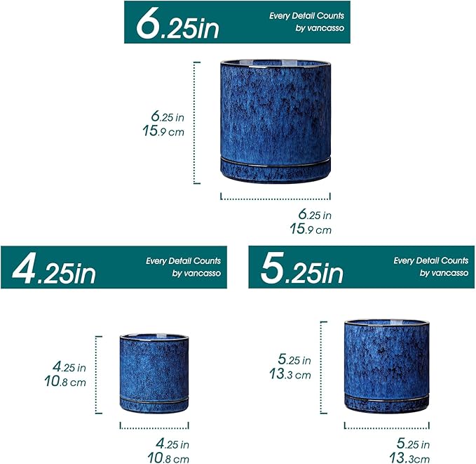vancasso Ceramic Plant Pots, 3 Piece Planters - Image 2