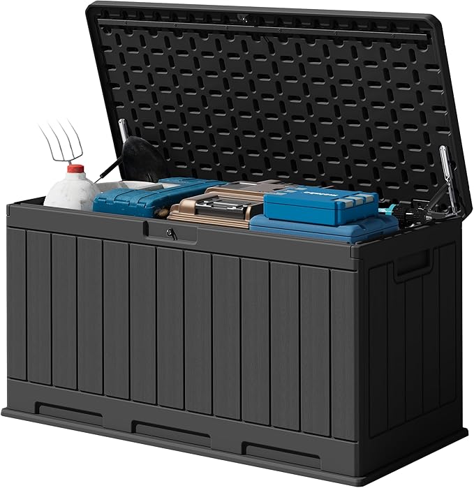 Devoko 90 Gallon Double-Wall Deck Box, Side Handles, HDPE Outdoor Large Storage by DEVOKO