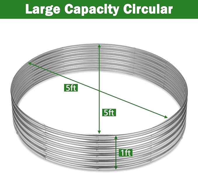 OUSHENG 5x5x1ft Round Galvanized Raised Garden Beds Outdoor, Steel Fire Pit - Image 2