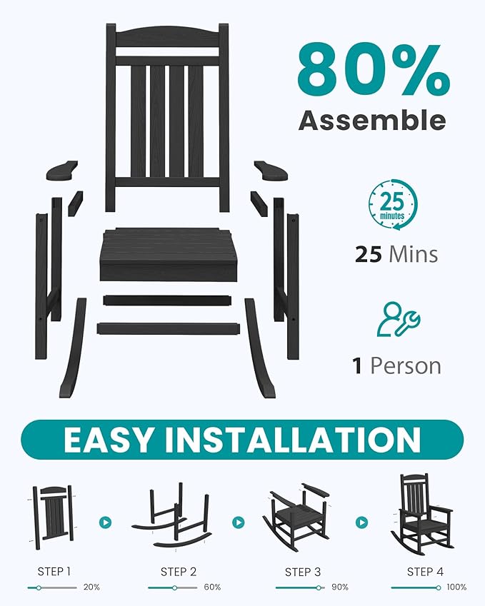 SERWALL HDPE Outdoor Rocking Chair Set of 2, Patio Rocking Chairs, All-Weather - Image 8