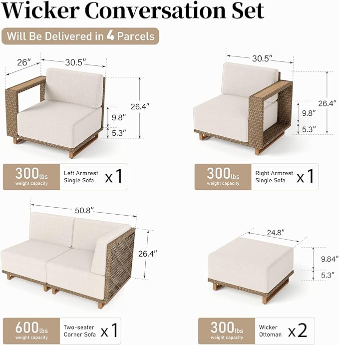 8 Pieces Patio Furniture Set, Outdoor Rattan Wicker Sectional Sofa - Image 8