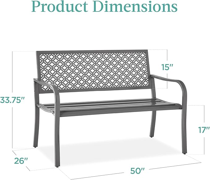 Best Choice Products Outdoor Bench 2-Person Metal Steel Benches Furniture - Image 2
