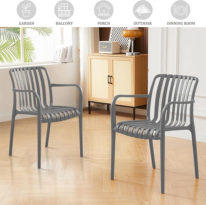 Patio Dining Chairs Set of 4, All-Weather Outdoor and Indoor Stackable Chairs - Image 5