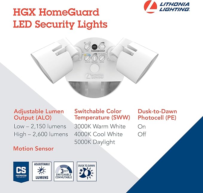 Lithonia Lighting HomeGuard 2-Light LED Outdoor Flood Lights, Motion Sensor - Image 3