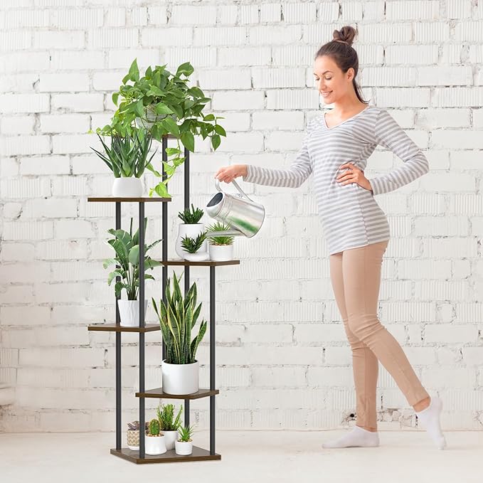 6 Tier Plant Stand Indoor Outdoor, Tall Metal Wood Muti-Level Planter Shelf - Image 5