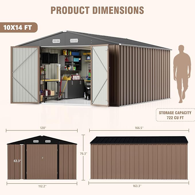 Greesum 10×14 FT Outdoor Storage Shed, Metal Storaged Sheds Without Floor - Image 2