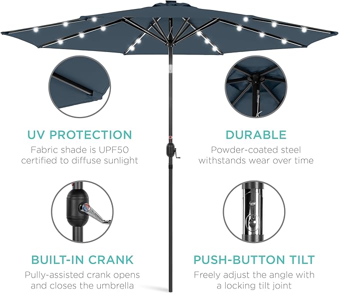 Best Choice Products 10ft Solar Polyester LED Lighted Patio Umbrella w/Tilt - Image 5