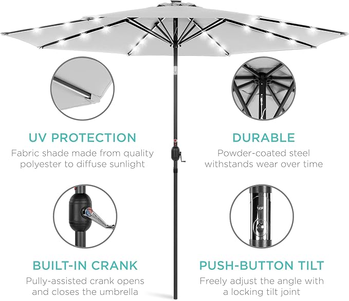 Best Choice Products 10ft Solar Polyester LED Lighted Patio Umbrella w/Tilt - Image 5