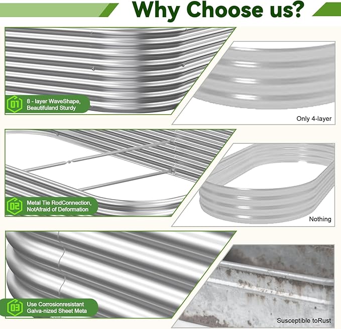 2 Pack Tall 8x4FT Raised Beds for Gardening, Corrugated Galvanized Steel Raised - Image 3