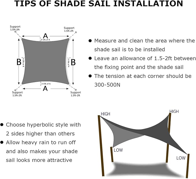 KANAGAWA Sun Shade Sail 16'x16' Dark Gray Rectangle UV Block Canopy Cover - Image 5