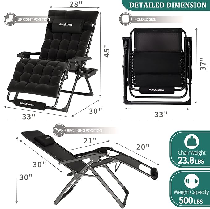 UDPATIO Oversized Zero Gravity Chair Set of 2, 33In XXL Patio Reclining Chair - Image 3