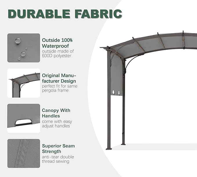 85''x 208'' Universal Doubleton Steel Pergola Replacement Cover - Image 3