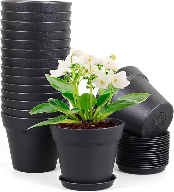 6 inch Nursery Pots, 16 Pack Plastic Plant Pots by Meowell