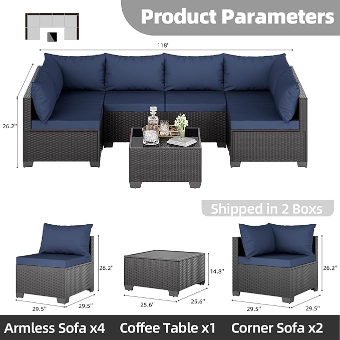 Skyfish 7 Pieces Patio Furniture Sofa - Image 2