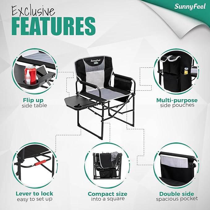 SUNNYFEEL Camping Directors Chair, Heavy Duty, Oversized Portable Folding Chair - Image 5