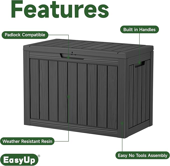 EasyUp 45 Gallon Outdoor Storage Box, Resin Waterproof UV-Resistant Deck Box - Image 4
