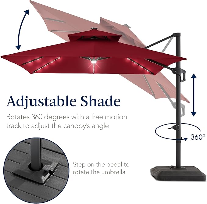Best Choice Products 12x12ft LED Cantilever Patio Umbrella w/Base Included & - Image 5