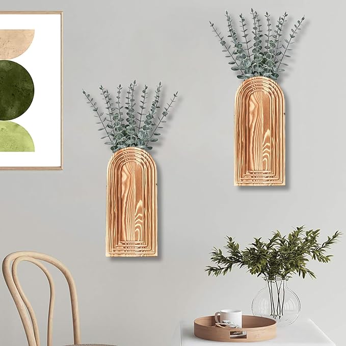 2 Pack Wooden Wall Vase Set - Image 7