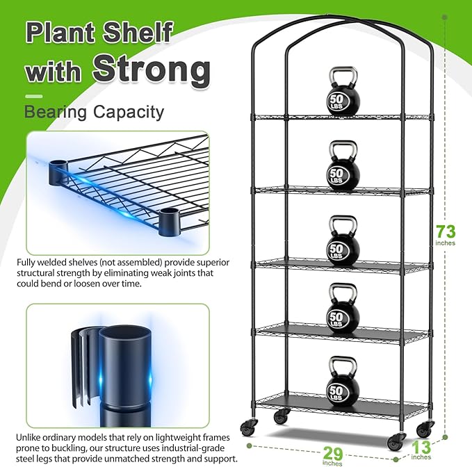 Abimars 5-Tier Greenhouse with Grow Light, Shelf Height Adjustable Metal Plant - Image 2