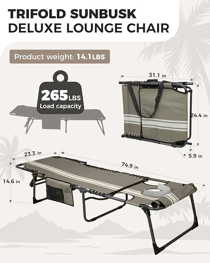 KingCamp Tanning Chair with Face Hole, Lounge Chairs Outdoor Folding Comfy - Image 3