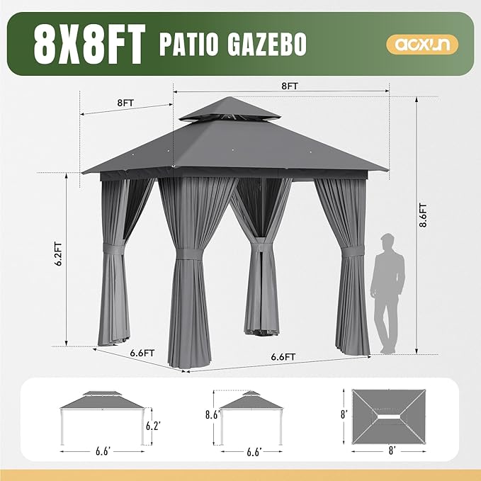Aoxun Outdoor Gazebo for Patio 8x8, Metal Frame Canopy - Image 7