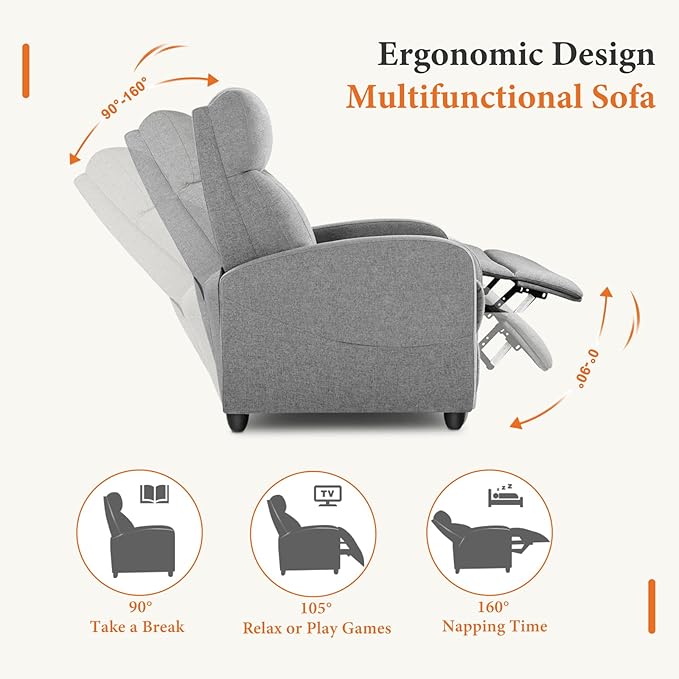 Sweetcrispy Recliner Chair Fabric Recliner Sofa No Massage, Home Theater Seating - Image 6