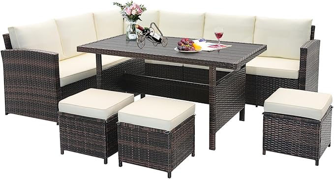 Tangkula 7 Pieces Wicker Patio Furniture Set, Rattan Sofa by TANGKULA