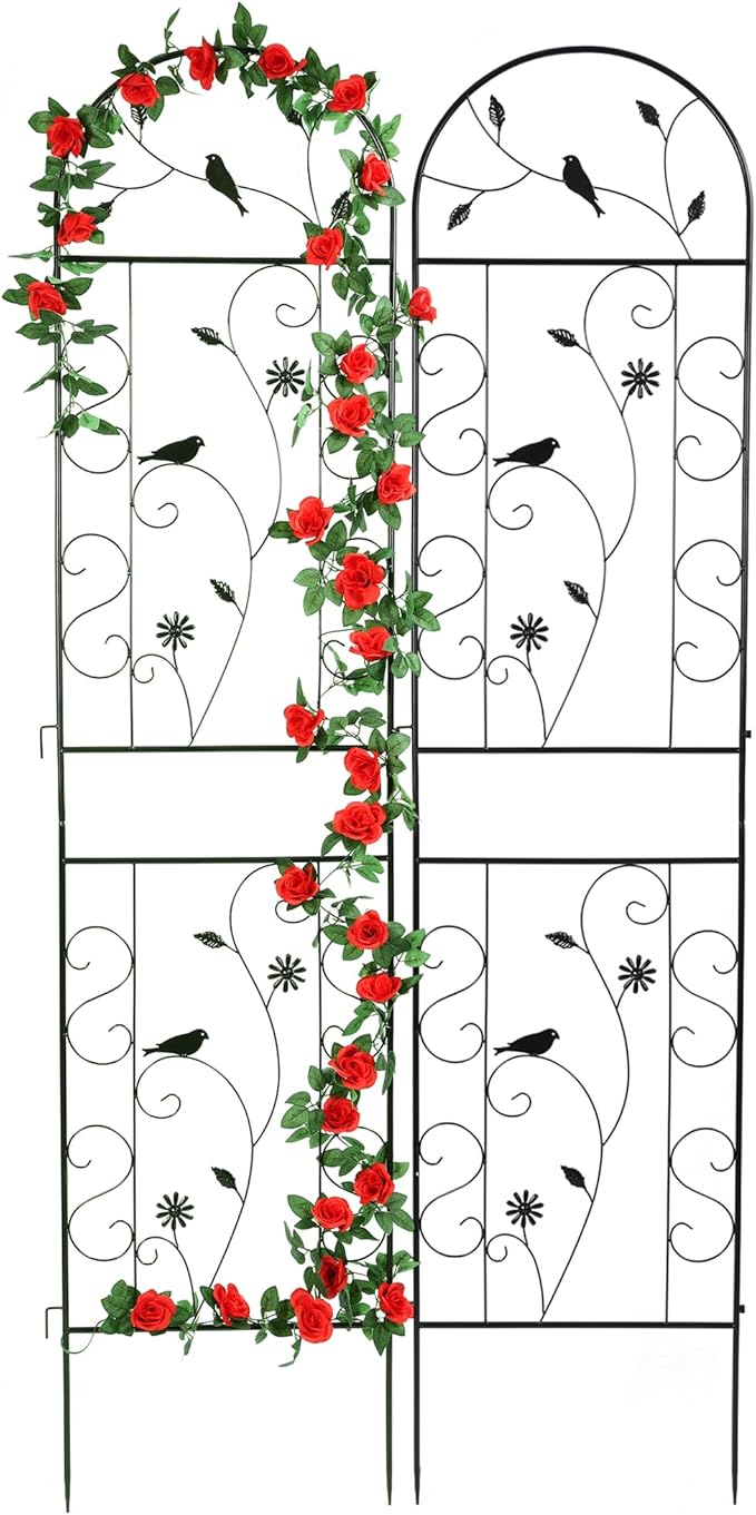 Metal Garden Trellis for Climbing Plants, 2 Pack 86.5" x 19.7" Black Plant by FHWTY
