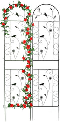 Metal Garden Trellis for Climbing Plants, 2 Pack 86.5" x 19.7" Black Plant by FHWTY
