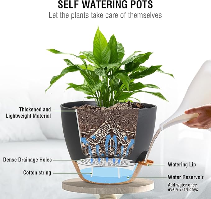 10 inch Self Watering Hanging Planters, 2 Pack Hanging Flower Pots - Image 2