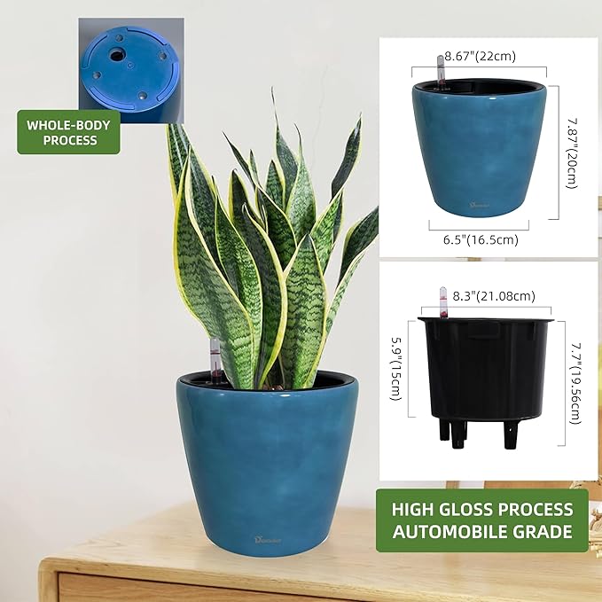 Dexceder 9x8 Inches Self Watering Planter Indoor Outdoor, Inner Pot Design - Image 3
