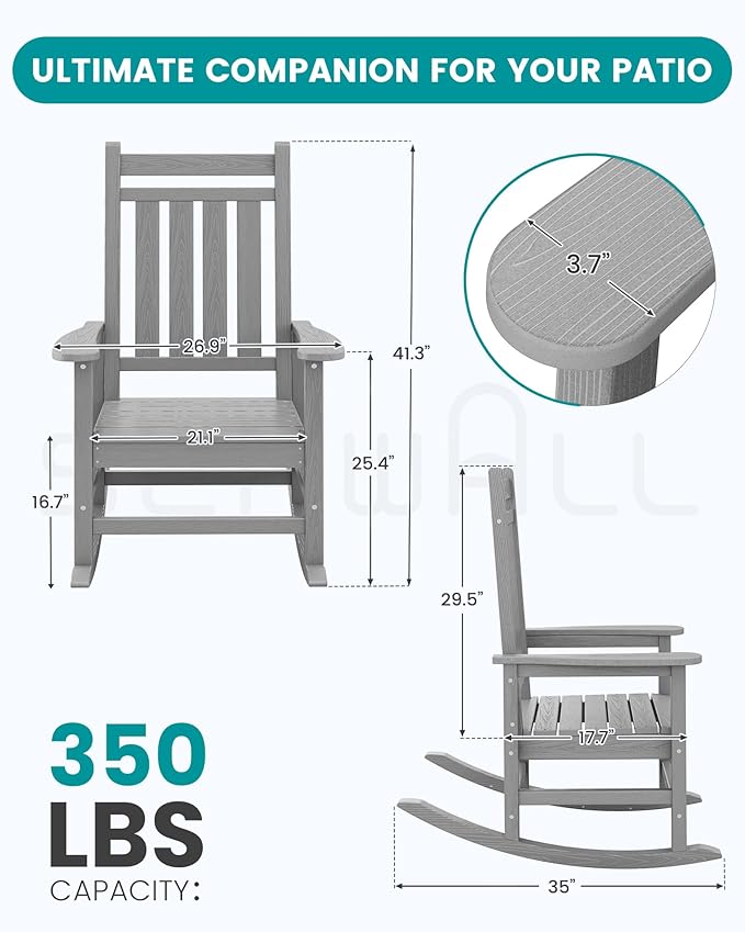 SERWALL Oversized Outdoor Rocking Chair Set of 2, HDPE Rocker - Image 3