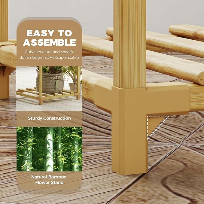 Bamworld Bamboo Plant Stand Indoor Boho Plant Shelf Tiered Plant Rack - Image 4