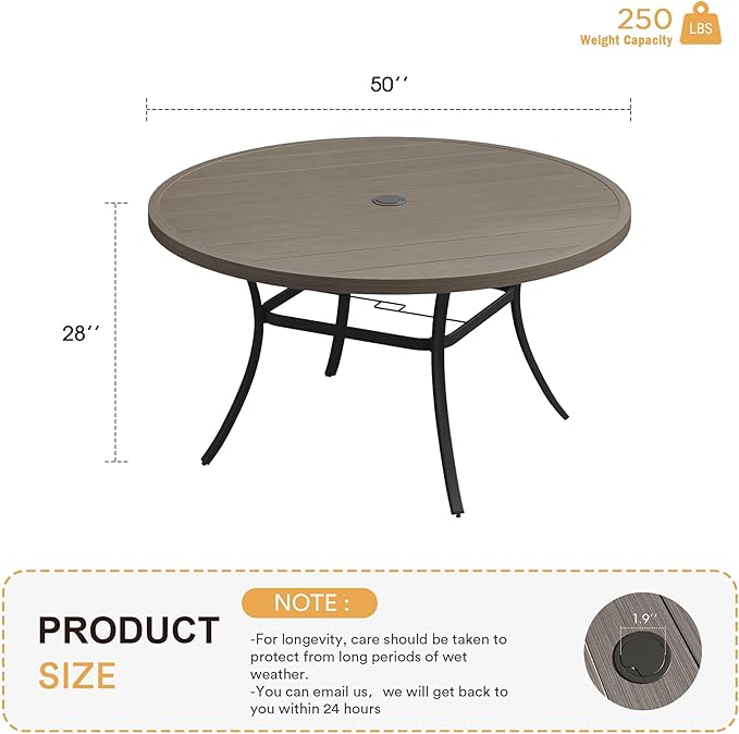 VICLLAX 50" Outdoor Round Patio Table - Image 3