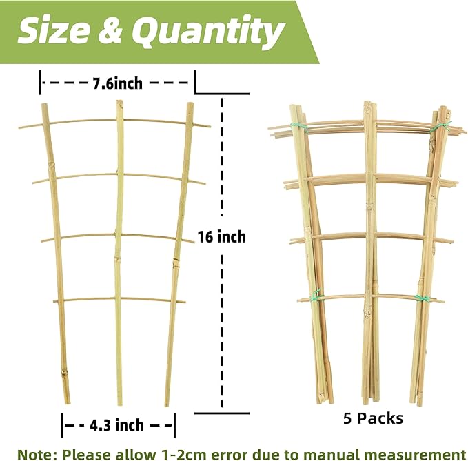 5 Pack 16" Bamboo Trellis for Climbing Plants-Natural Garden Ladder Fan -Shaped - Image 4