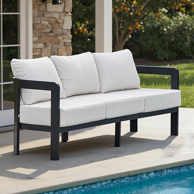 Outdoor Couch Aluminum Patio Furniture, 3-Seat All-Weather Metal Modern Patio by COMLAXFIELD
