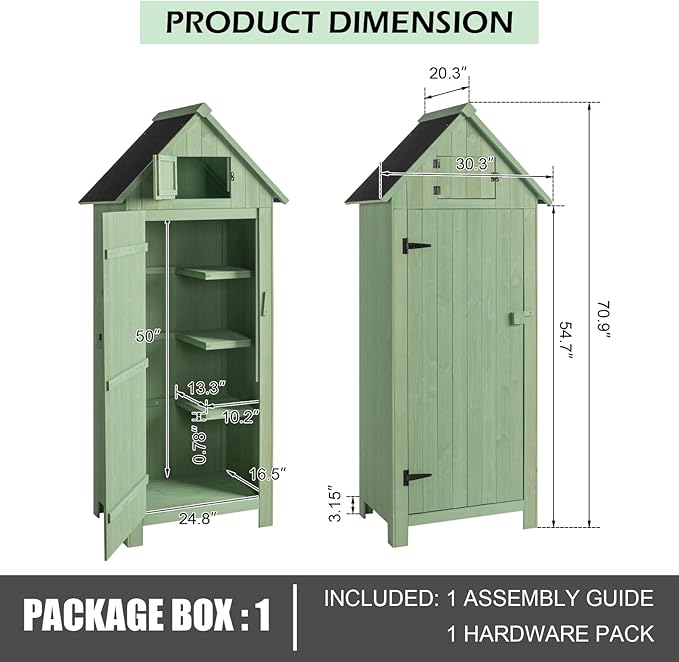 Outvita Outdoor Storage Cabinet, 70in Wooden Vertical Garden Tools Shed - Image 6