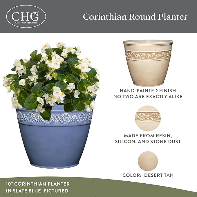 Classic Home and Garden Corinthian Round Planter, Desert Tan - Image 2