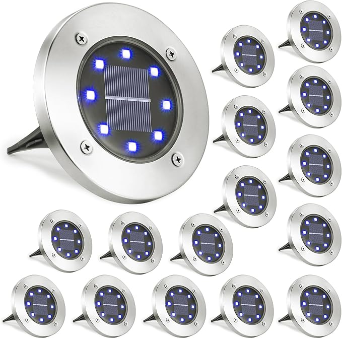 LYHOPE Solar Ground Lights Outdoor, 16 Pack 8 LED Solar Disk Lights Waterproof by LYHOPE