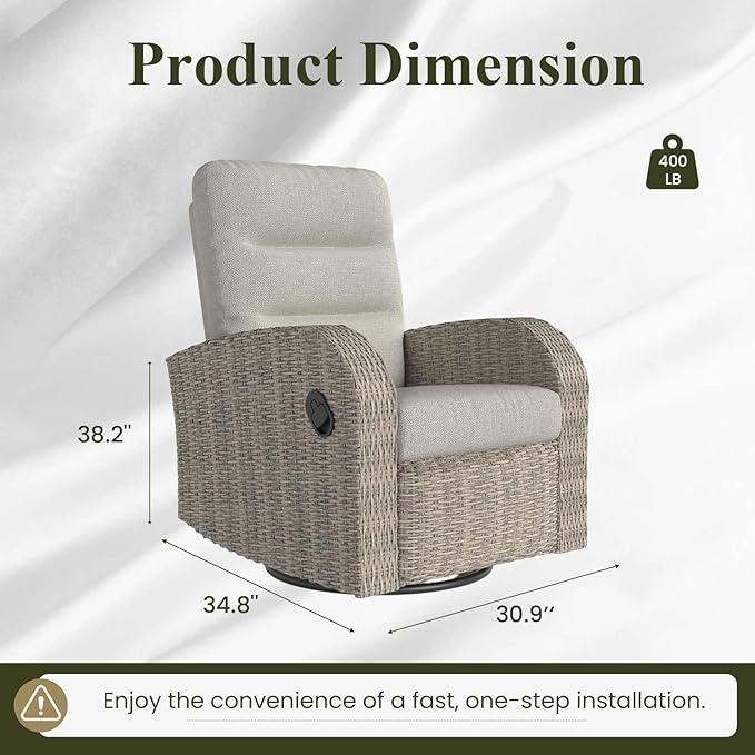 LayinSun Oversized Wicker Outdoor Swivel Glider Recliner - Image 2