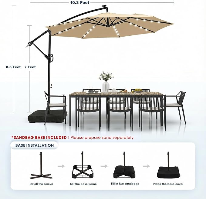 wikiwiki 10ft Solar LED Patio Umbrella - Image 5