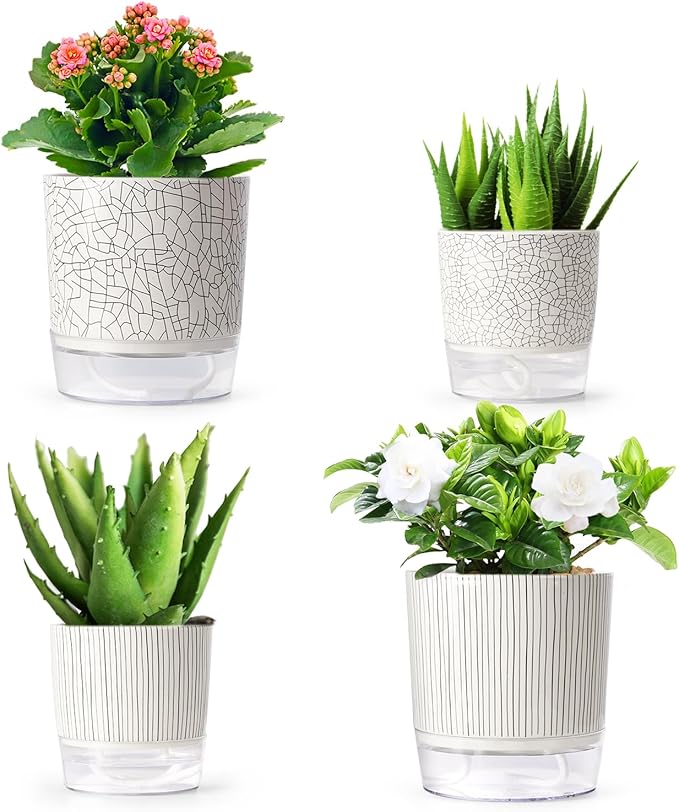 Self Watering Pots for Indoor Plants, 5 & 4 Inch Stylish Flower Pots by Etvski