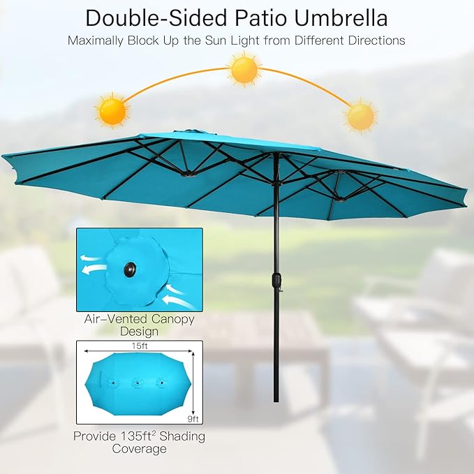 Tangkula 10 Pieces Patio Wicker Dining Set w/Double-Sided Patio Umbrella - Image 7